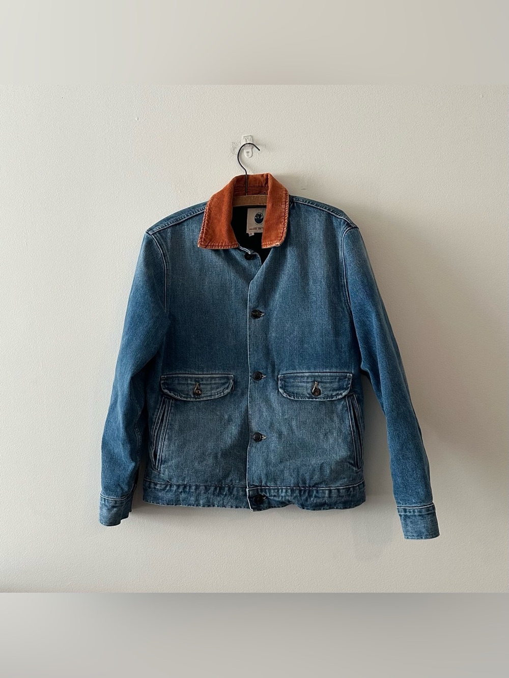 Imogene + Willie Quilt Lined Washed Denim Chore Coat S Cord Collar Unisex - Picture 2 of 6